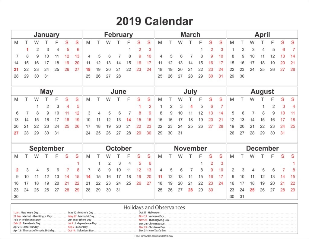 Free Printable Calendar Templates 2019 With Indonesia Holidays