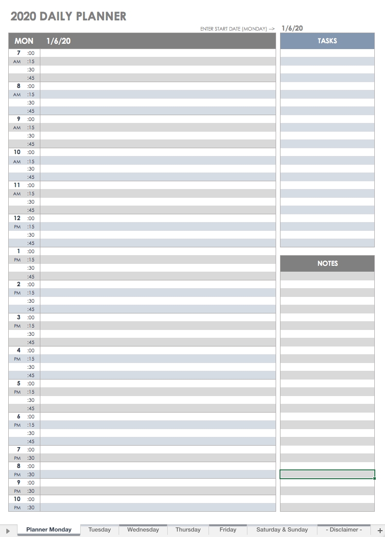 Free Printable Daily Calendar Templates Smartsheet 