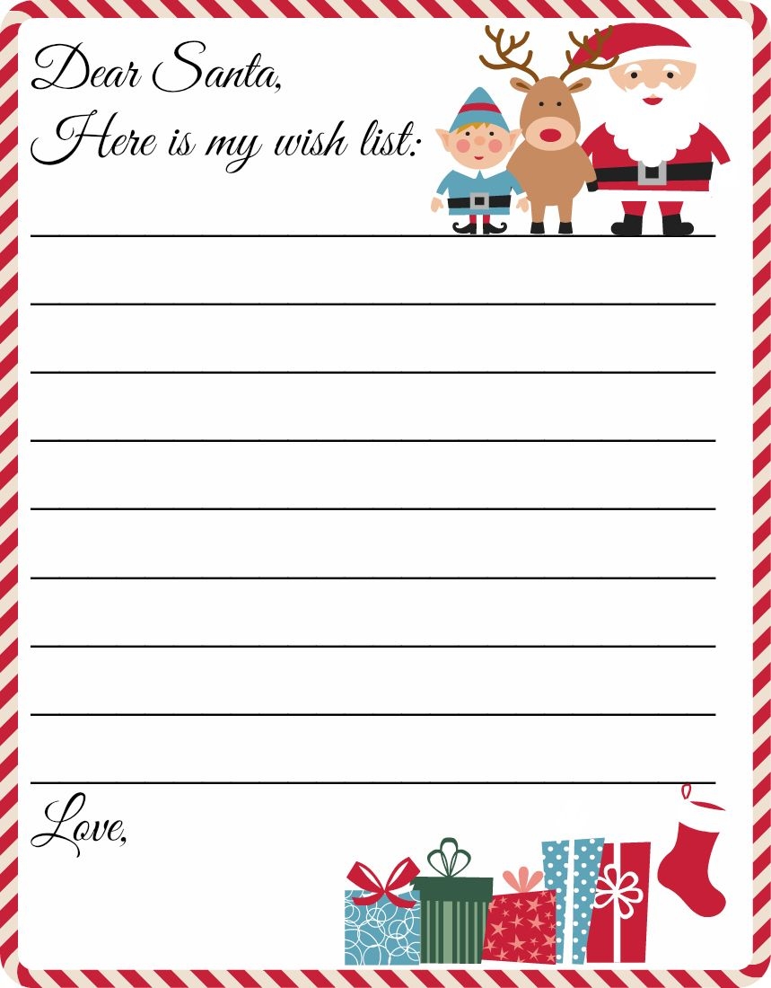 Free Printable Letter To Santa Template Cute Christmas Wish List 