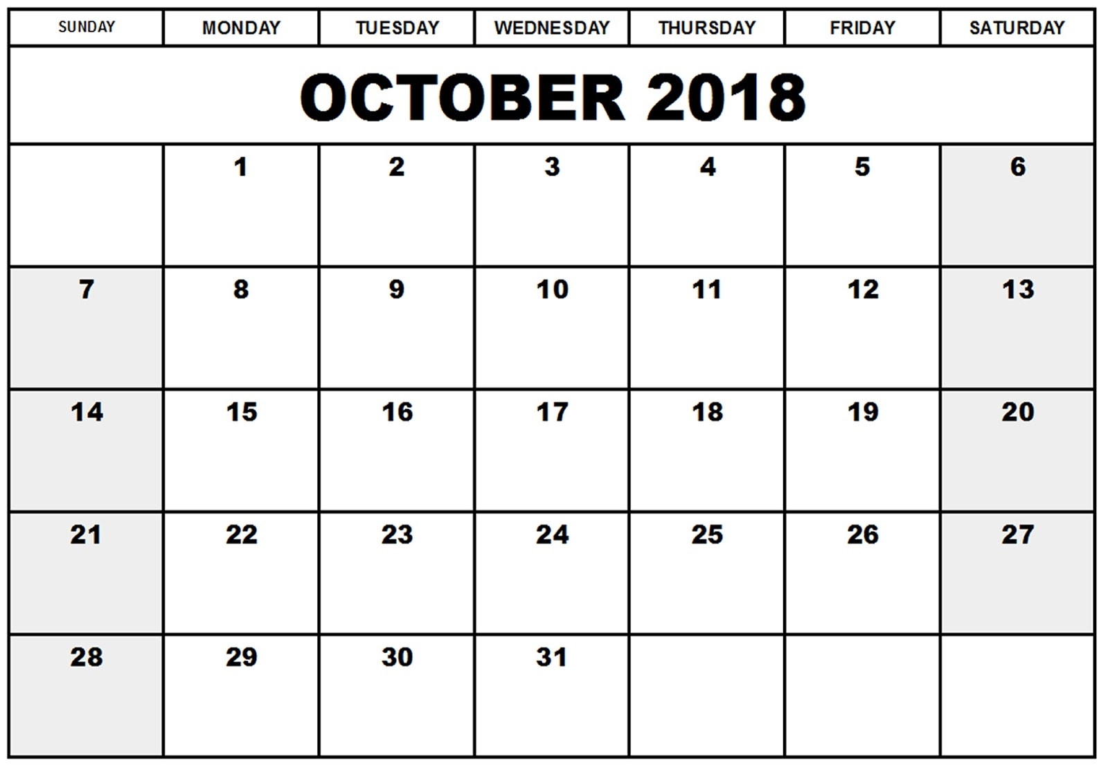 Free Printable October 2018 A4 Calendar Template Download December 