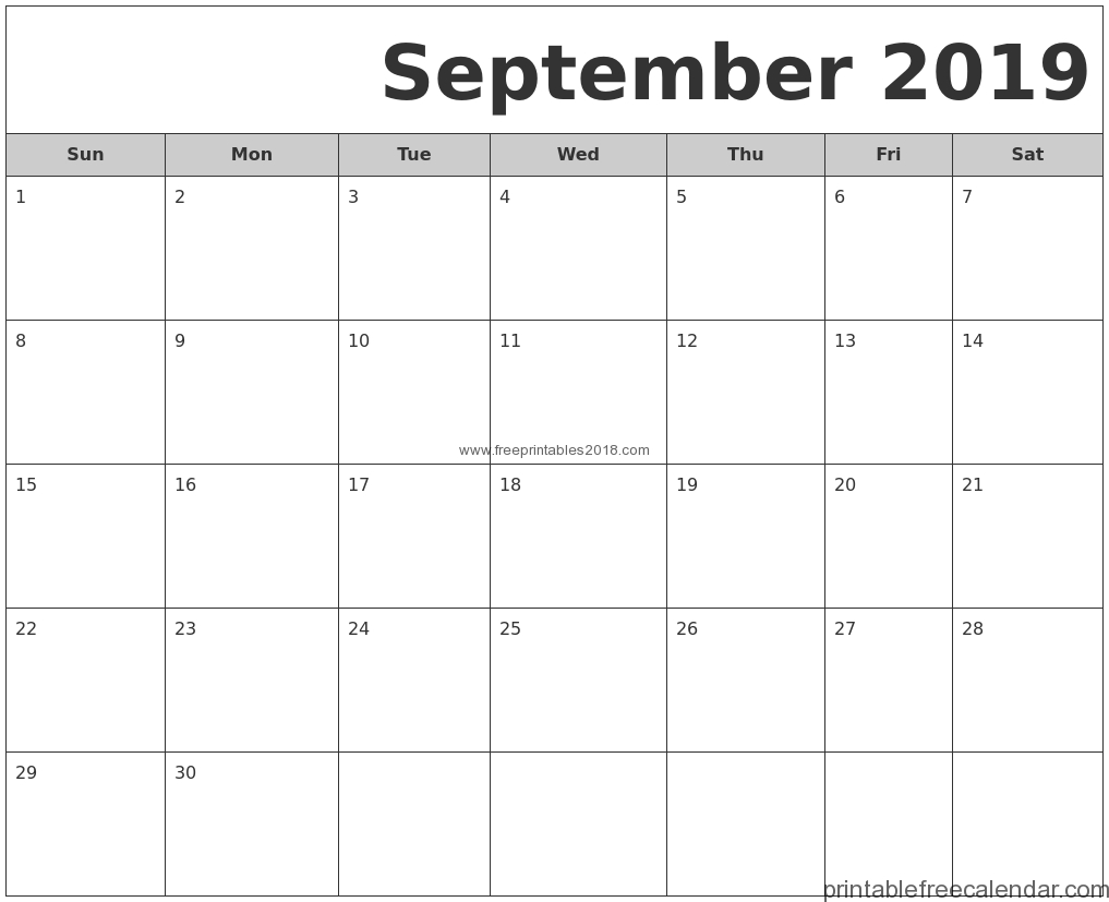 Free Printable September 2019 Calendar Templates Free Printables 2019 