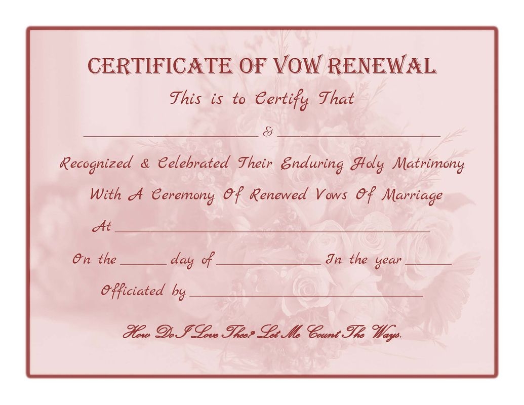 Free Printable Vow Renewal Certificate All Things Wedding 