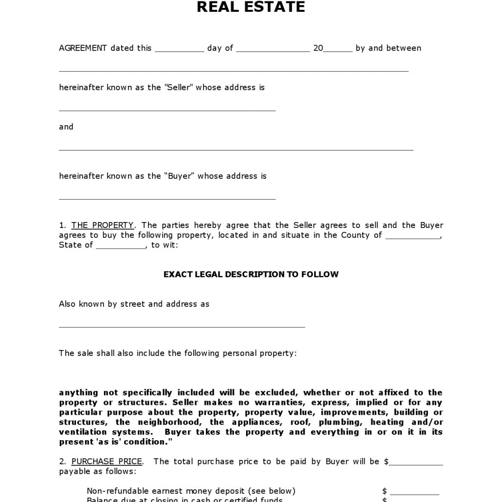 Get High Quality Printable Simple Land Contract Form Editable