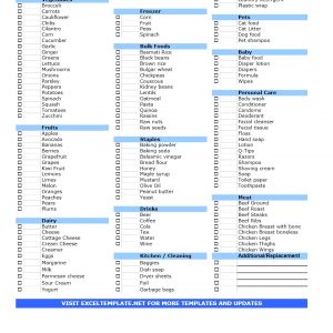 Grocery List Excel Templates