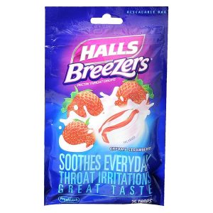 Halls Breezers Pectin Throat Drops Cool Creamy Strawberry Walgreens