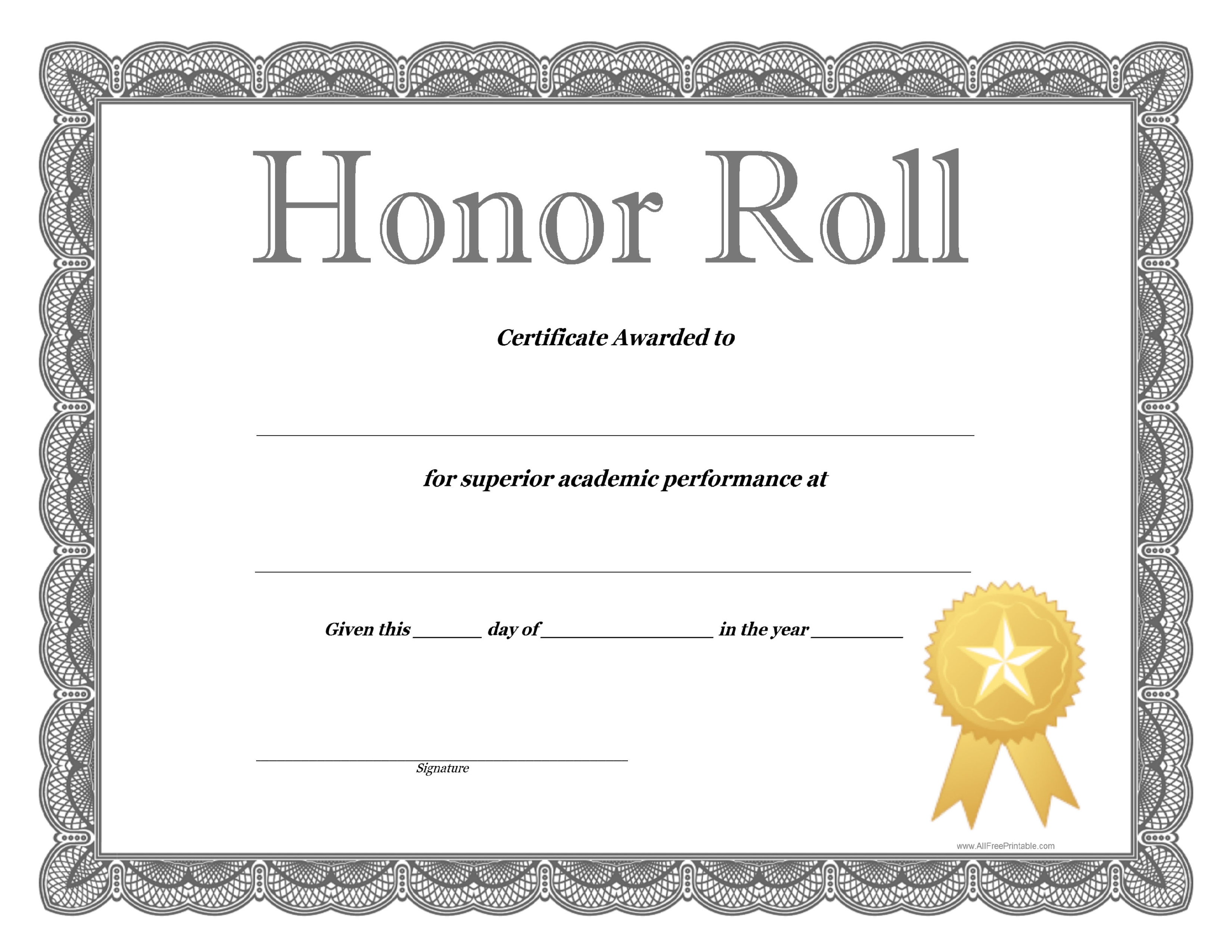 Honor Roll Certificates Template Free Qualads