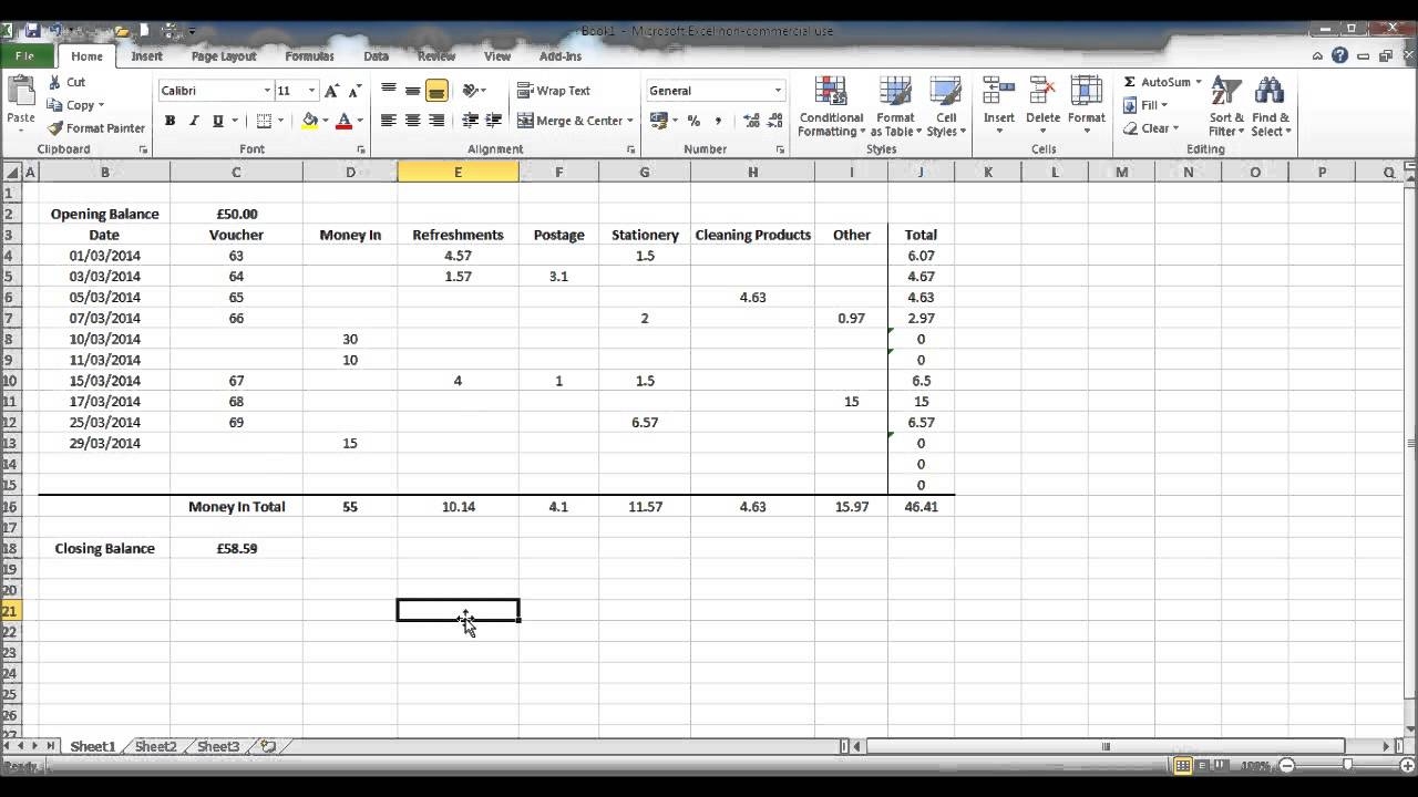 How To Create A Petty Cash Template Using Excel Part 4 Youtube