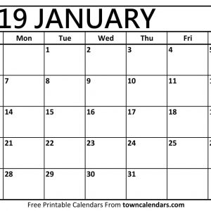 January 2019 Printable Calendar Pdf Free Monthly Template