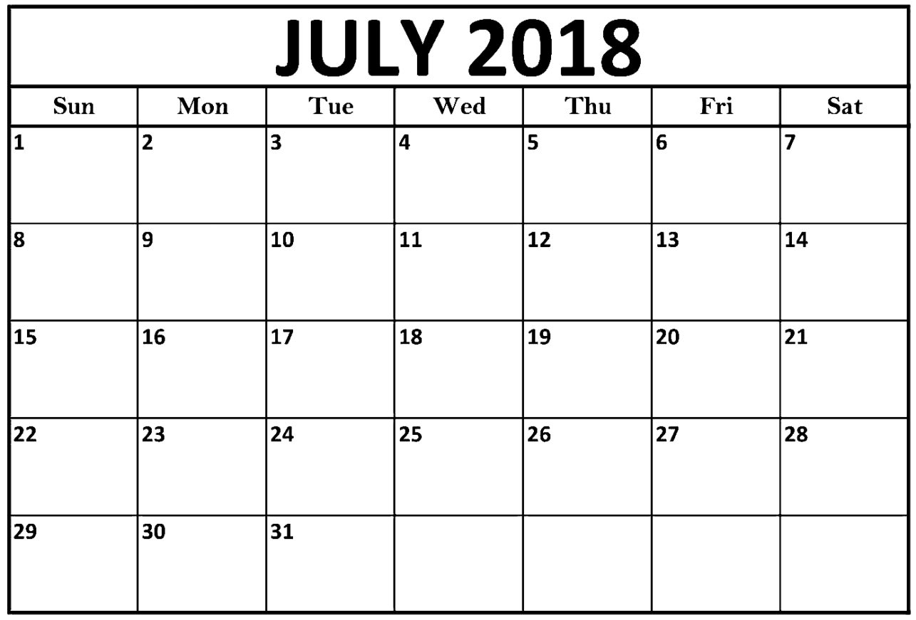 July 2018 Calendar Template