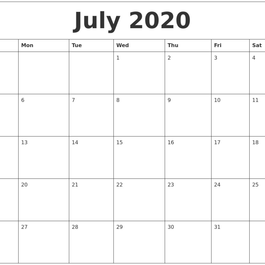 July 2020 Free Printable Calendar Templates