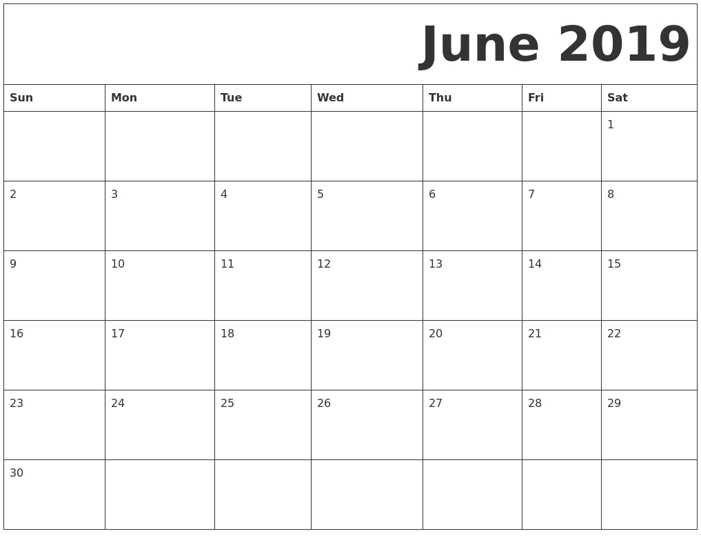 June 2019 Free Printable Calendar 