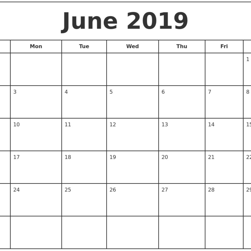 June 2019 Print Free Calendar