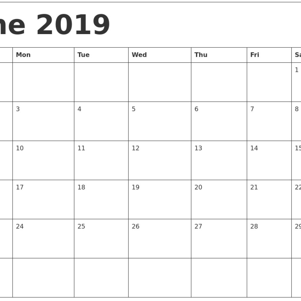 June 2019 Printable Calendar Templates Free Pdf Holidays Free