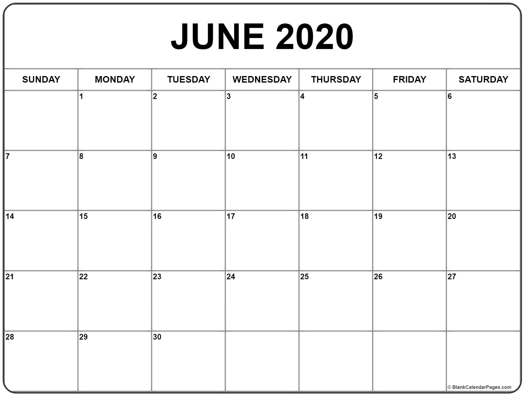 June 2020 Calendar Free Printable Monthly Calendars 