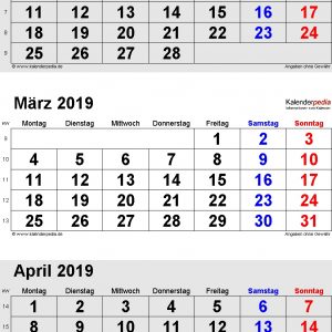 Kalender Mrz 2019 Als Excel Vorlagen