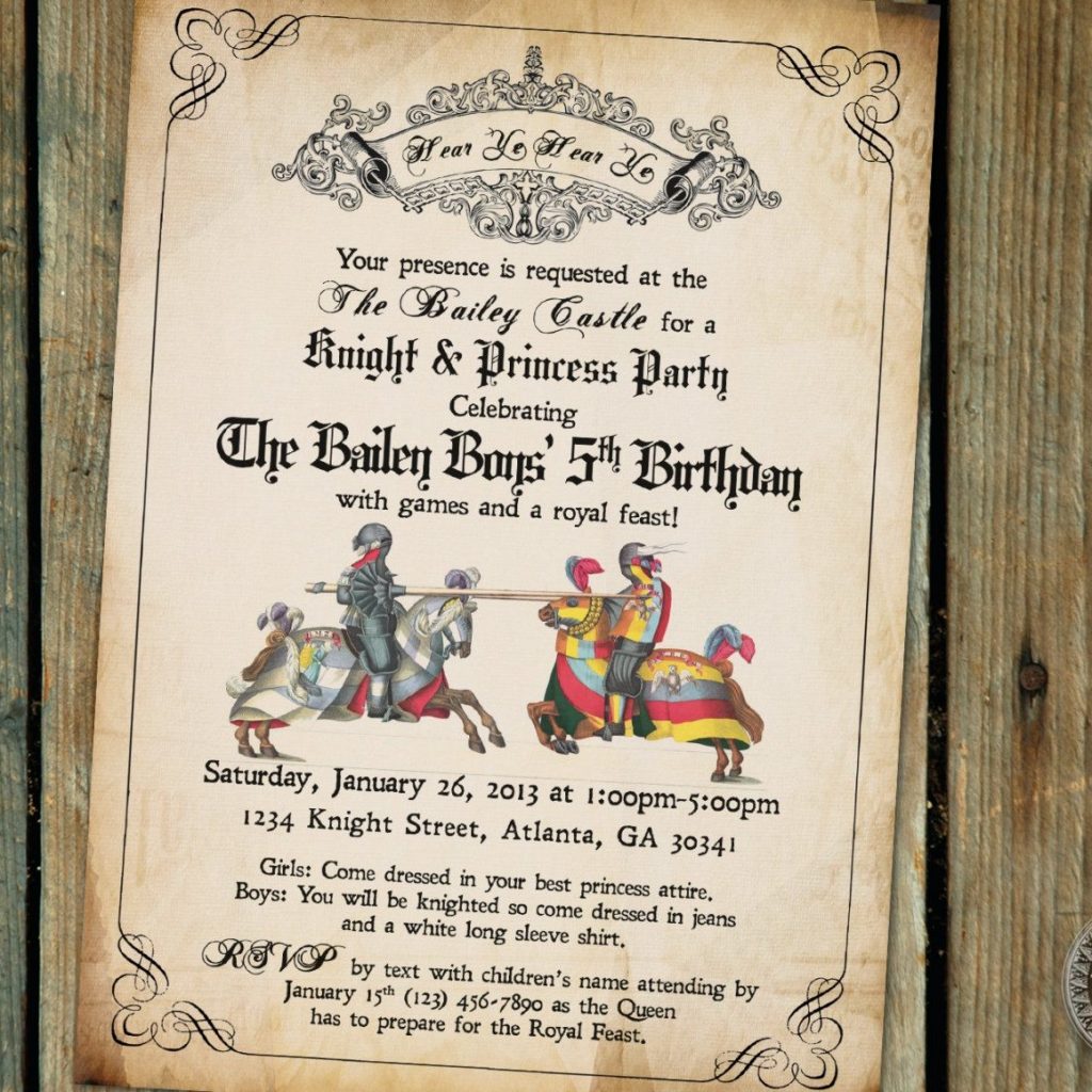 Knight Birthday Party Invitation Printable Medieval Times Invite