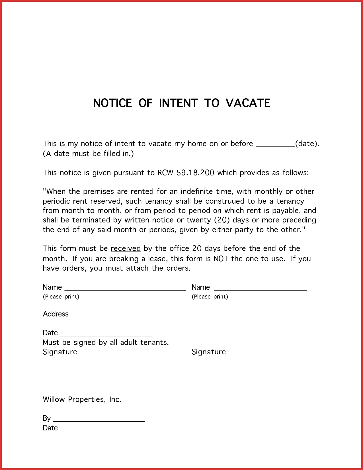 Letter Of Intent Tenant To Vacate Template Landlord Notice Best 