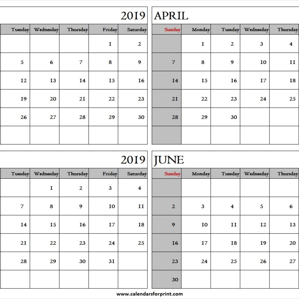 Mar To Jun 2019 Calendar 4 Months 2019 Calendar