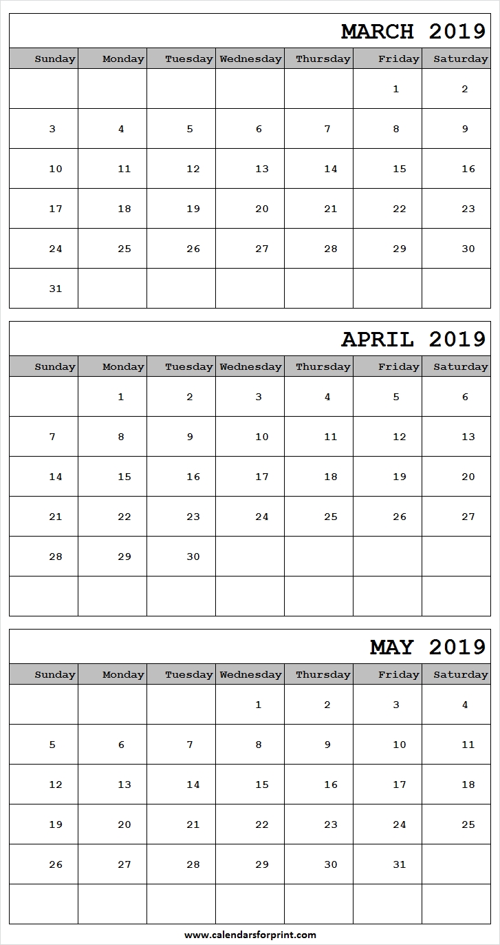 Mar To May 2019 Calendar March 2019 Calendar 2019 Calendar 