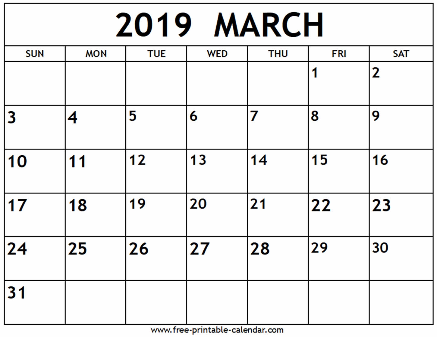 March 2019 Calendar Free Printable Calendar 