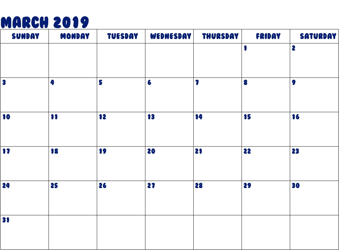 March 2019 Calendar Printable Template In Pdf Word Excel 