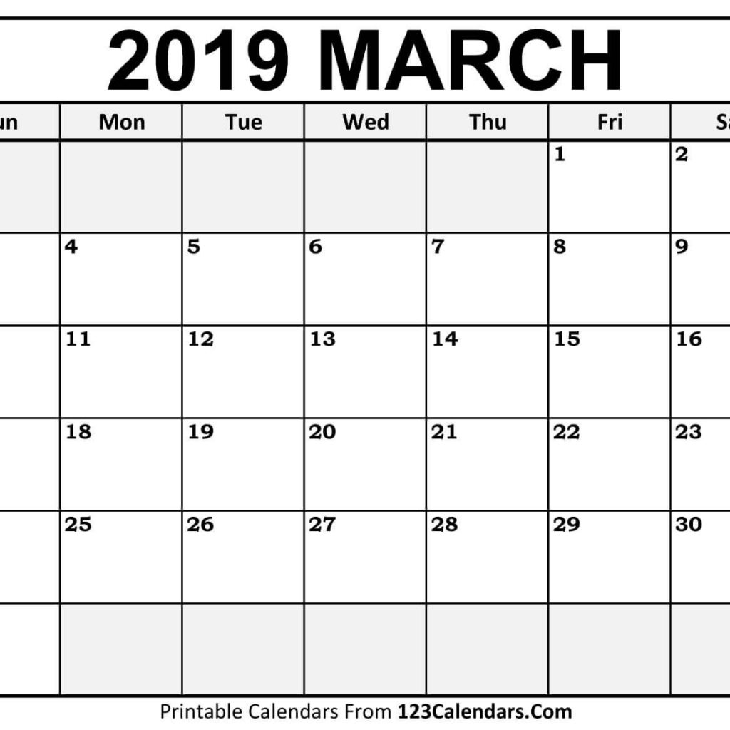 March 2019 Printable Calendar Printable Monthly Calendar Templates