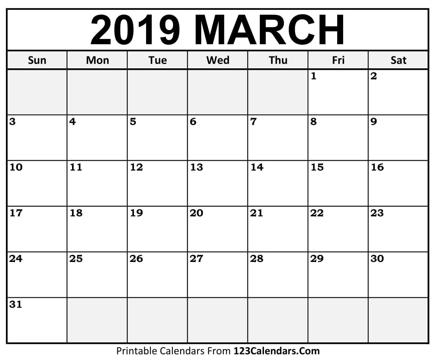 March 2019 Printable Calendar Printable Monthly Calendar Templates 