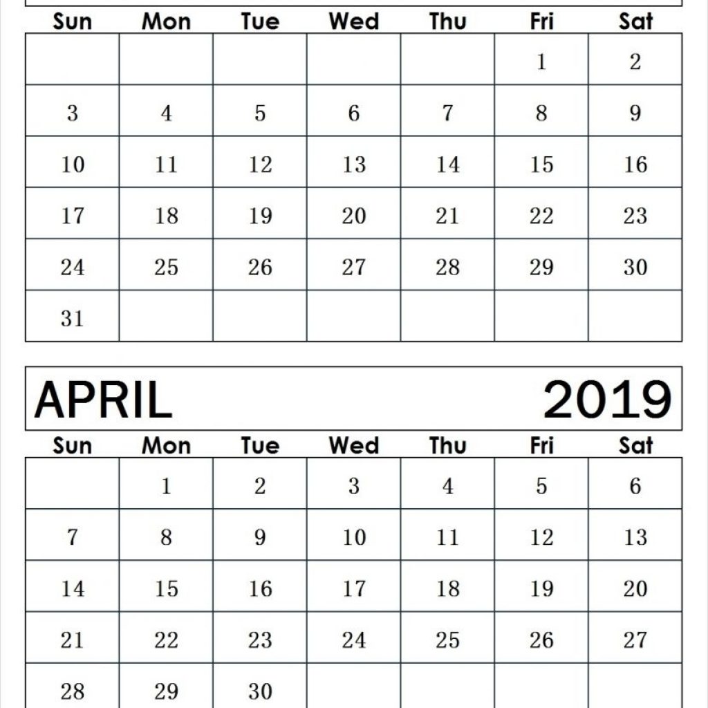 March And April 2019 Calendar Template Calendar Printable