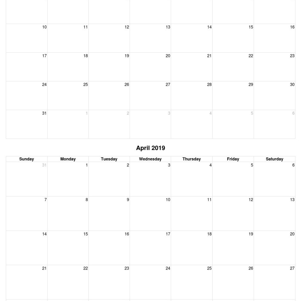 March And April 2019 Free Printable Calendar Template