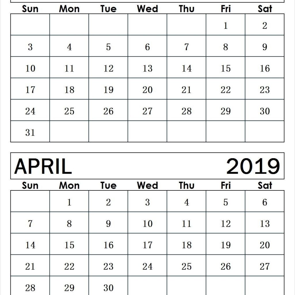 March April 2019 Calendar 2019 Calendar June 2019 Calendar 2019