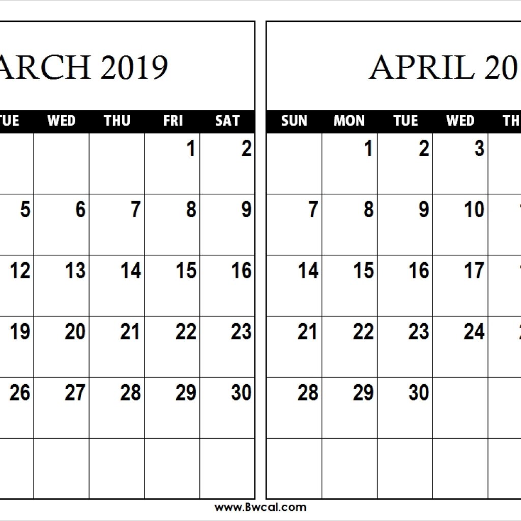 March April 2019 Calendar Template 2019 Calendar Printable