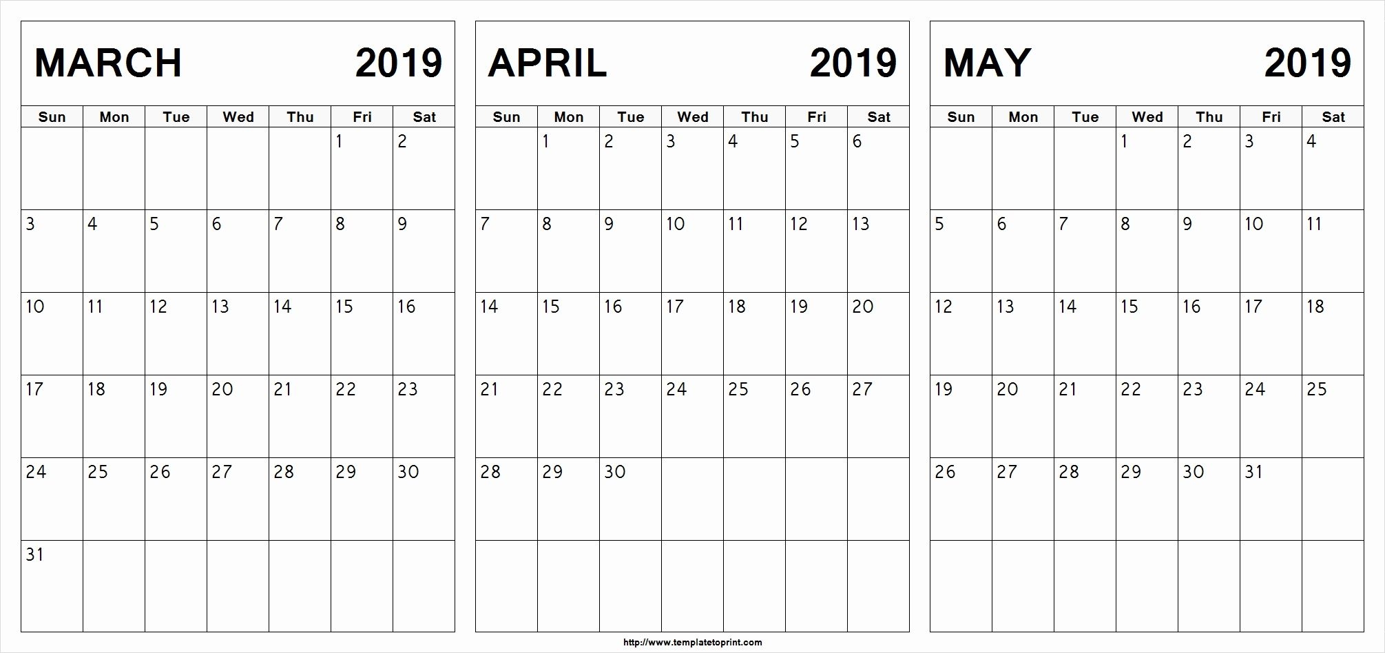 March April May 2019 Calendar Printable March April May 