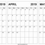 March April May 2019 Calendar Printable March April May