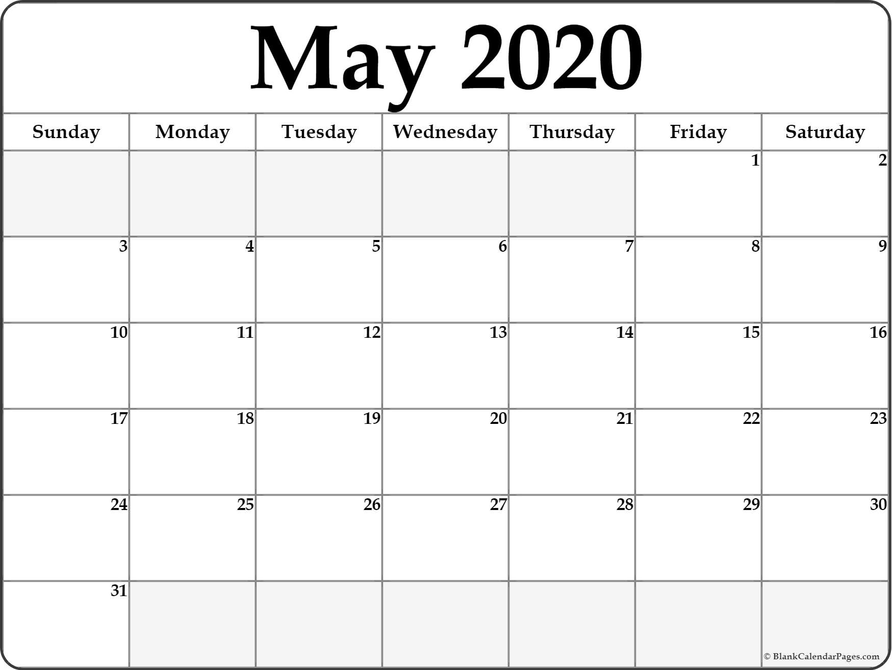 May 2020 Blank Calendar Templates