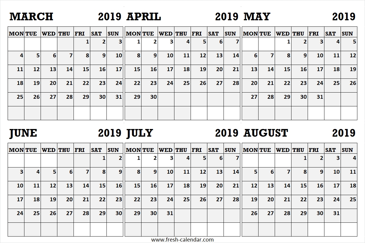 Monday Start 2019 Calendar March To August Free Fresh Calendar 