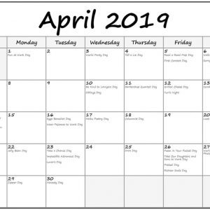 Monthly April 2019 Calendar With Holidays Free Printable Calendar