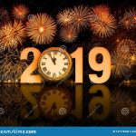 New Year 2019 Fireworks With Clock Face Stock Photo Image Of