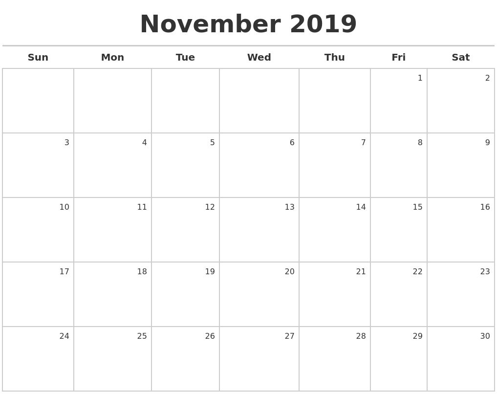 November 2019 Calendar Free Download Free November 2019 Calendar