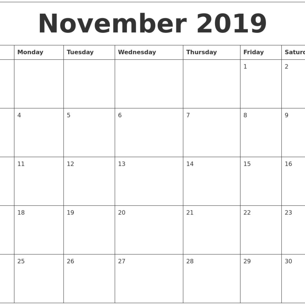 November 2019 Calendar Pdf Printable Calendar Template