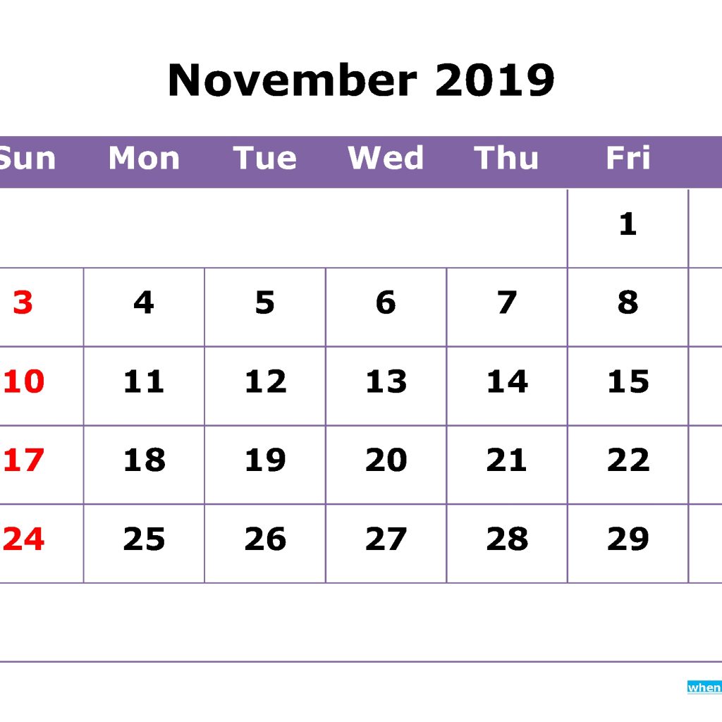 November 2019 Printable Calendar With Week Numbers For Free Download