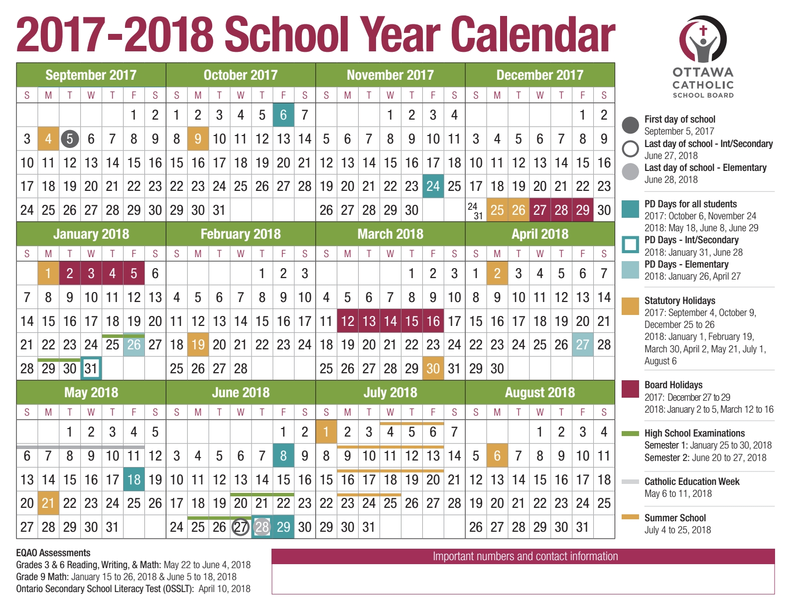 Ocsb School Calendar 2017 2018 Image Ocsb