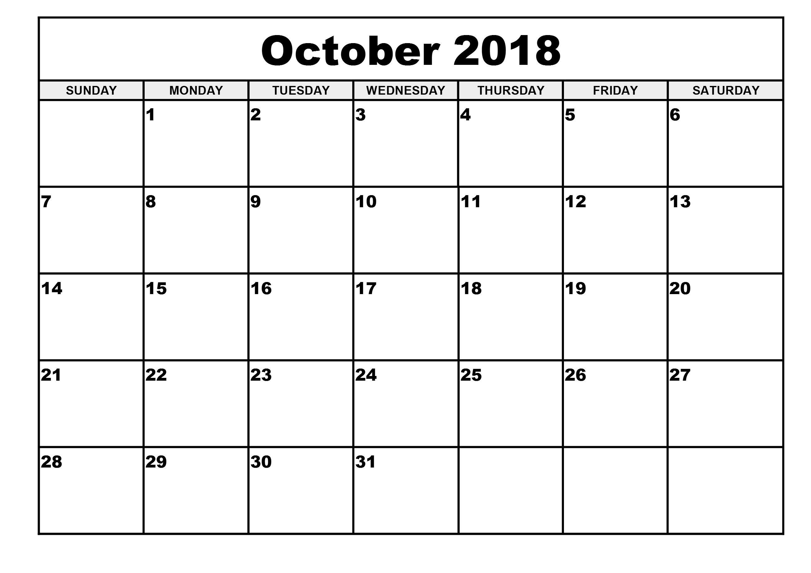 October 2018 Editable Calendar Workout Pinterest October 