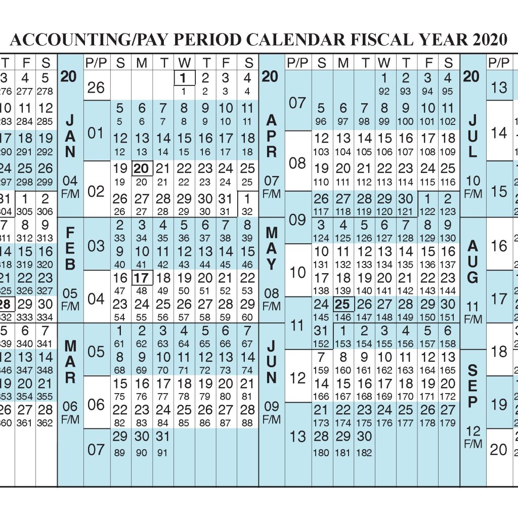 Payroll Calendar 2020 Fiscal Year Calendar Oct 2019 Sep 2020