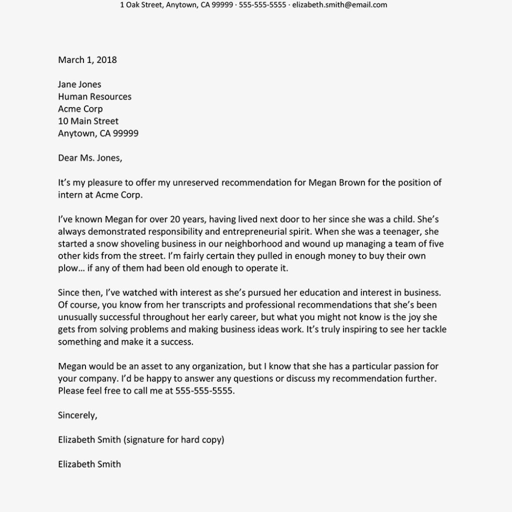 Personal Recommendation Letter Examples