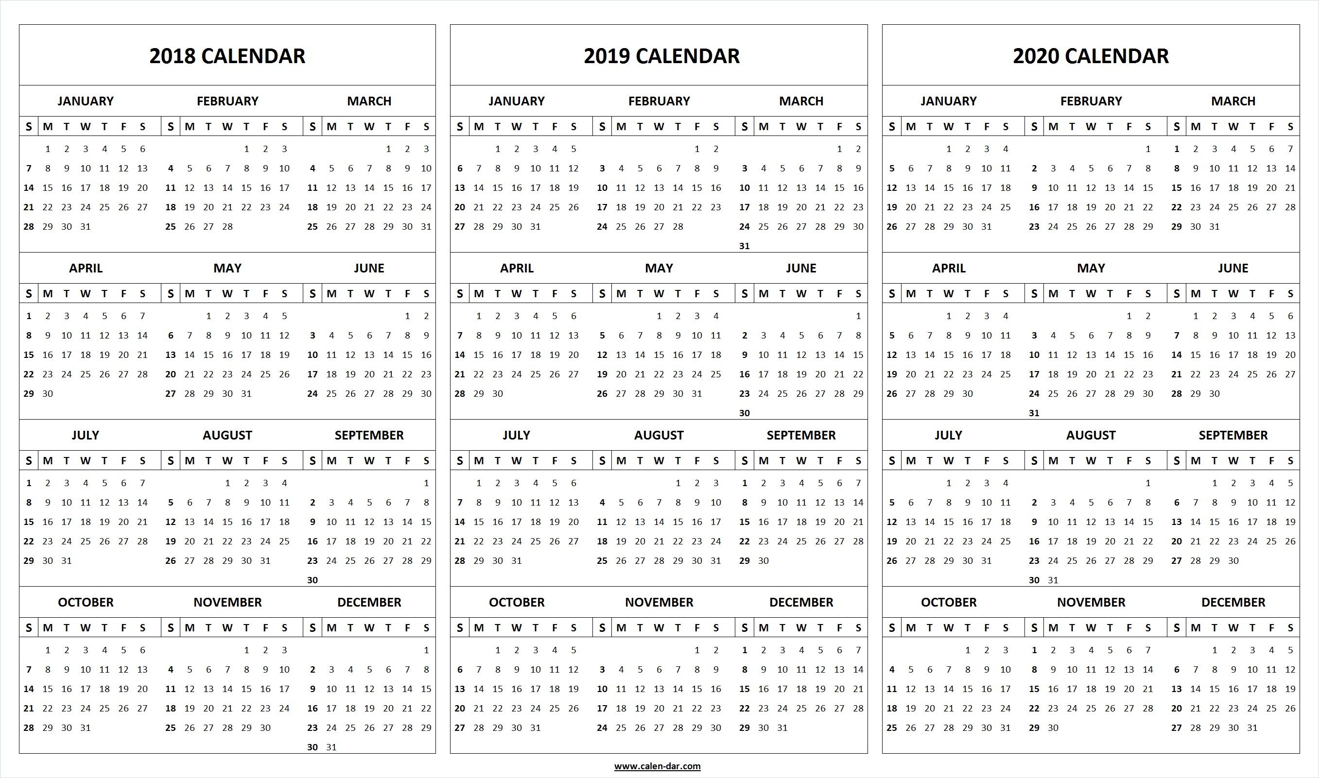 Print Blank 2018 2019 2020 Calendar Template Organize 2019