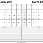 Print February March 2020 Calendar Template 2 Month Calendar