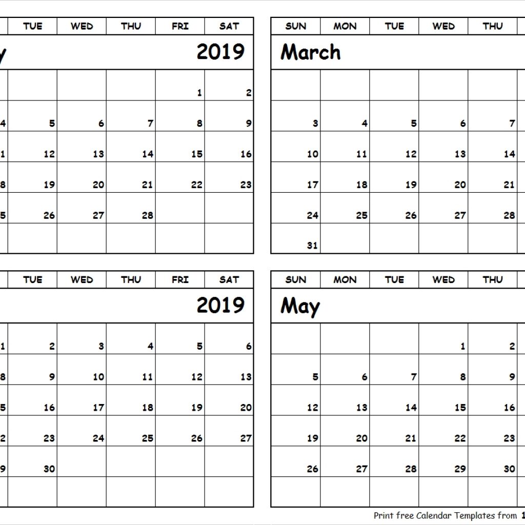 Print February To May 2019 Calendar Template 4 Month Calendar