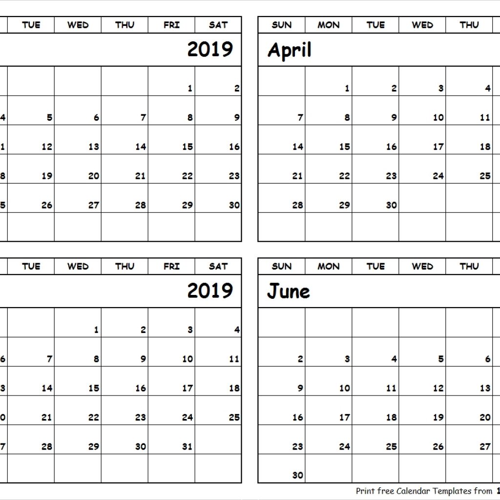 Print March To June 2019 Calendar Template 4 Month Calendar