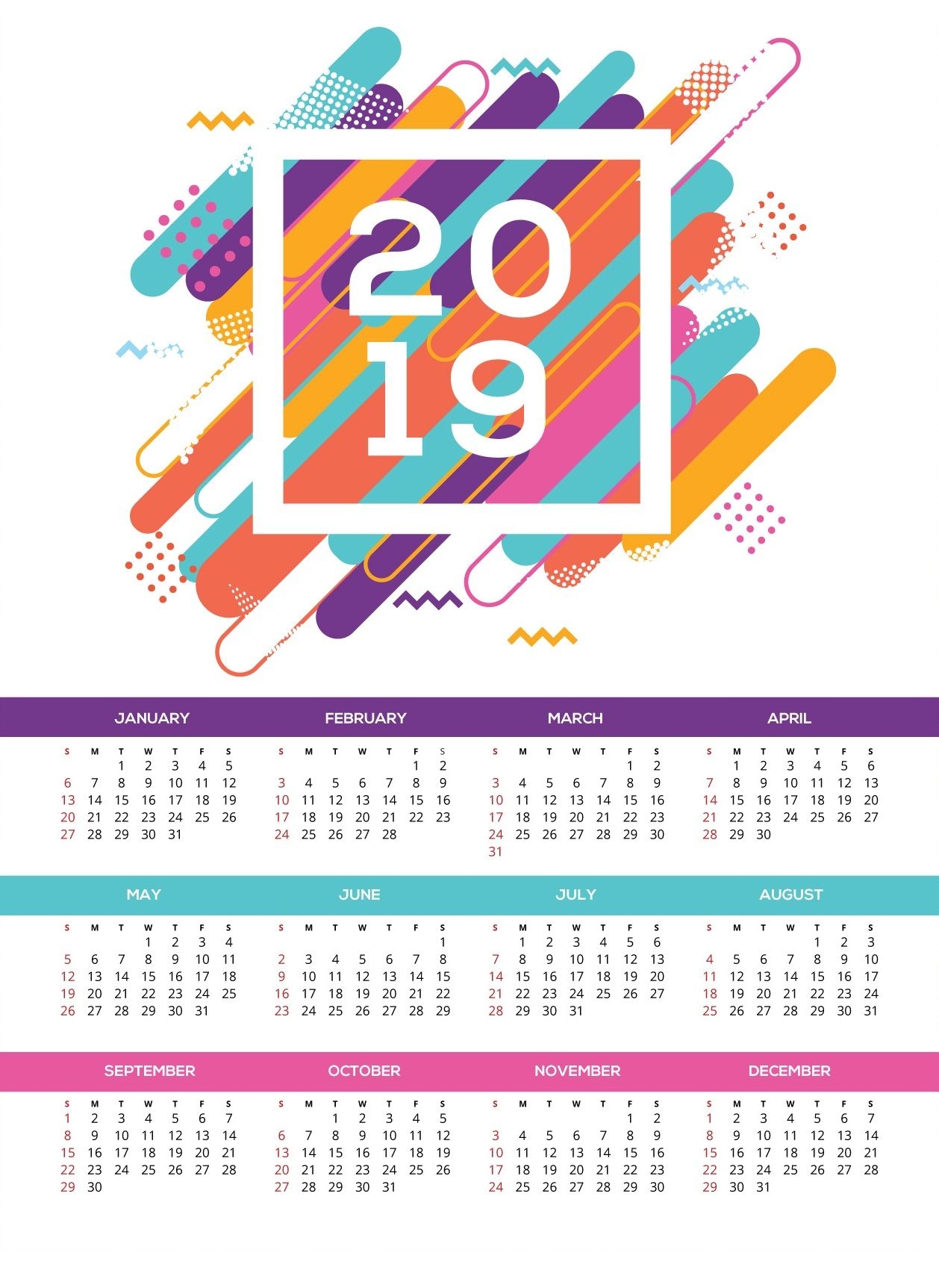 Printable 2019 Hd Wall Calendar Monthly Calendar Templates