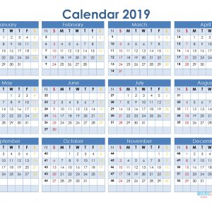 Printable 2019 Yearly Calendar Template Word Excel Pdf Image